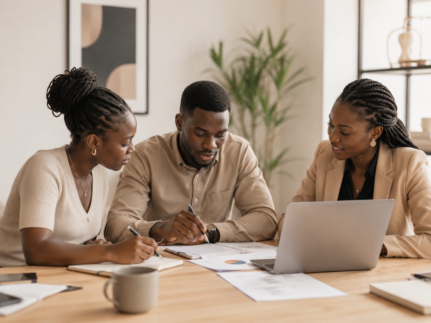 East African business professionals collaborating during a strategy meeting.